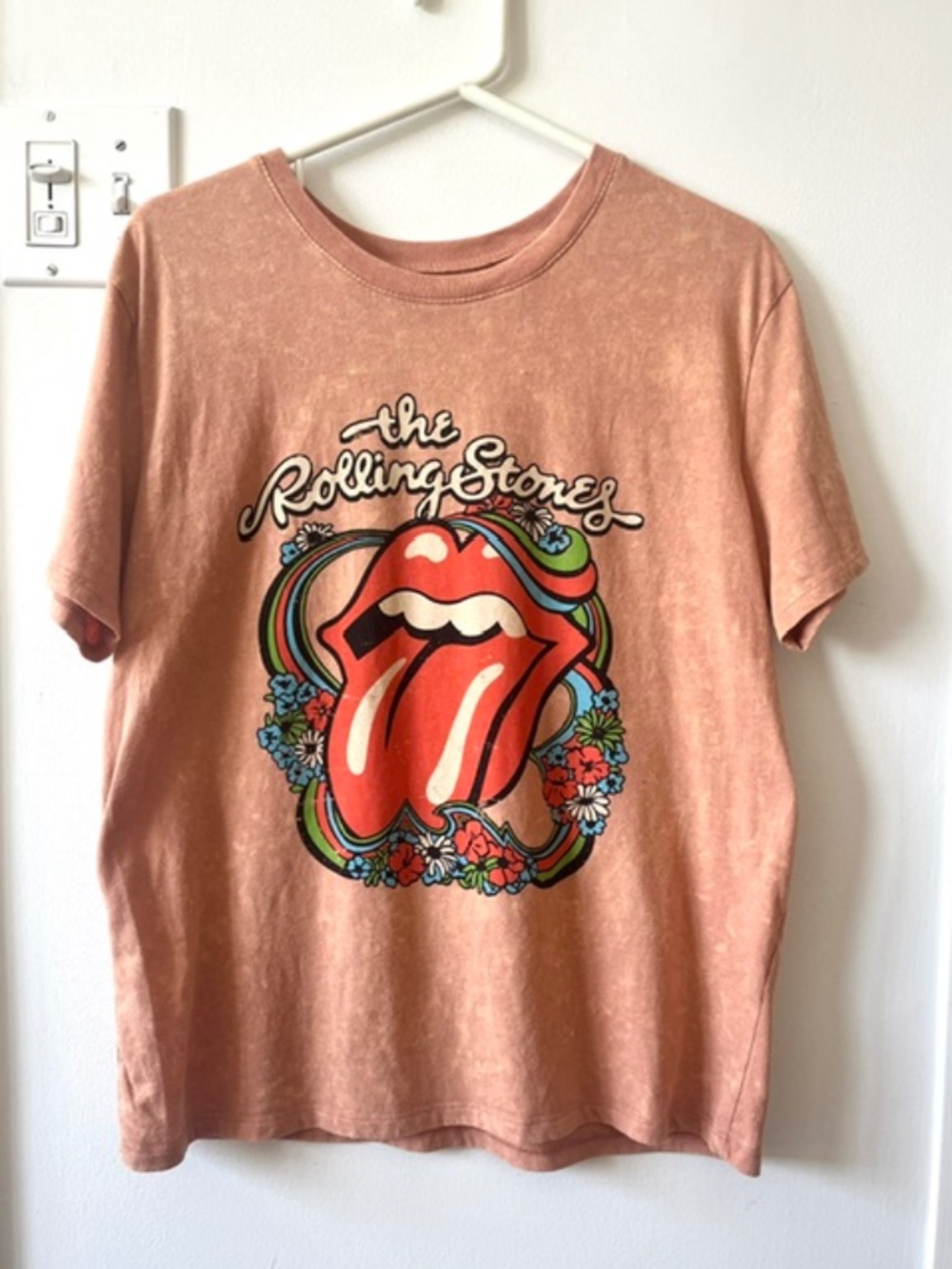 Rolling Stones Floral Tongue Graphic T-Shirt light brown Band Tee Size M